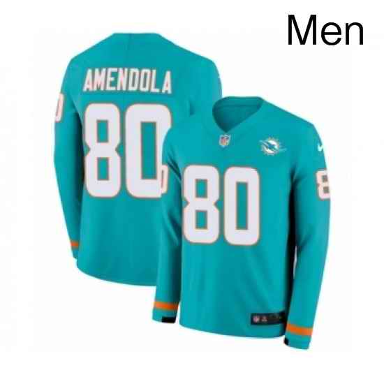 Mens Nike Miami Dolphins 80 Danny Amendola Limited Aqua Therma Long Sleeve NFL Jersey
